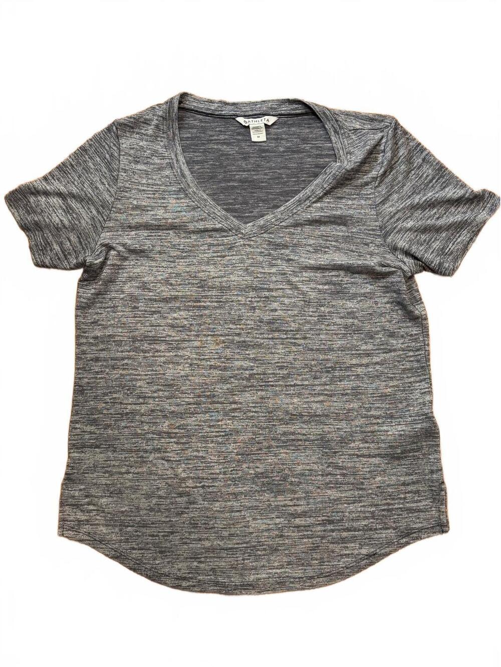 Athleta Medium Gray V-Neck Short Sleeve Active T-Shirt